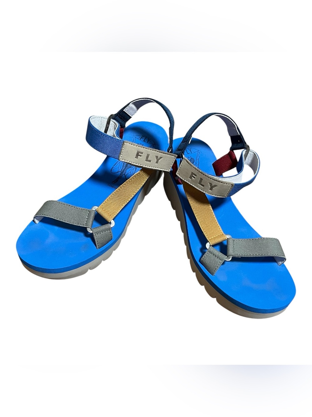 Fly London Yefa YEFA726FLY-004 Womens Blue Leather Platform Sandals Shoes
